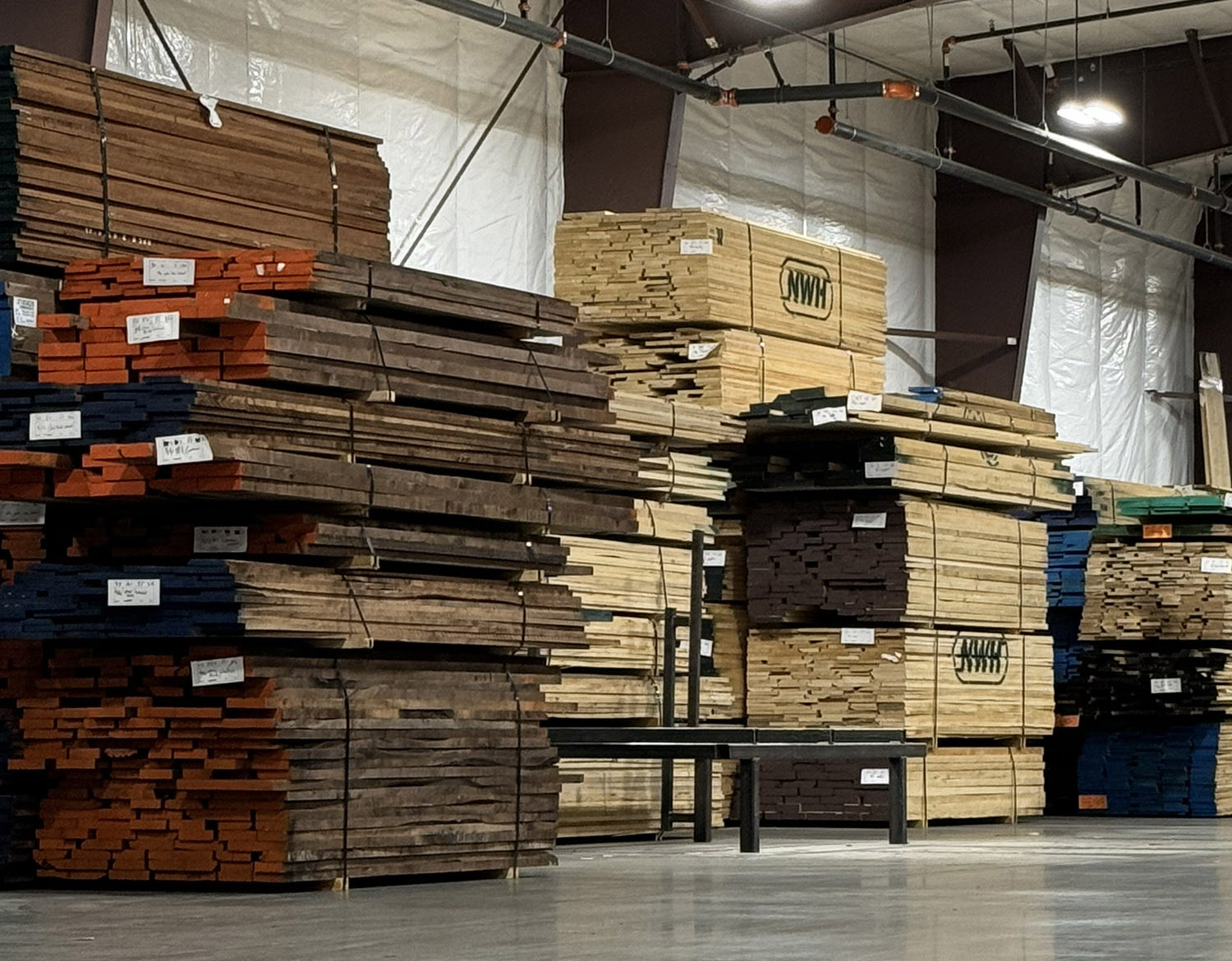 image of a variety of wood planks in the Specialty Forest Products warehouse